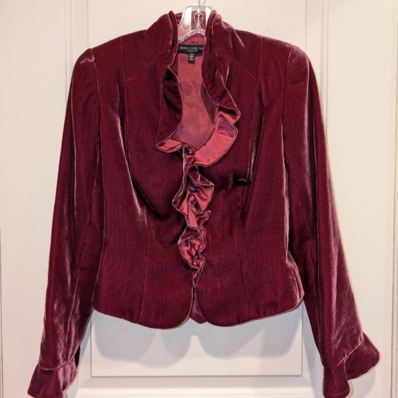 Carmen Marc Valvo Blazer Women's Burgundy Velvet Jacket Size 2